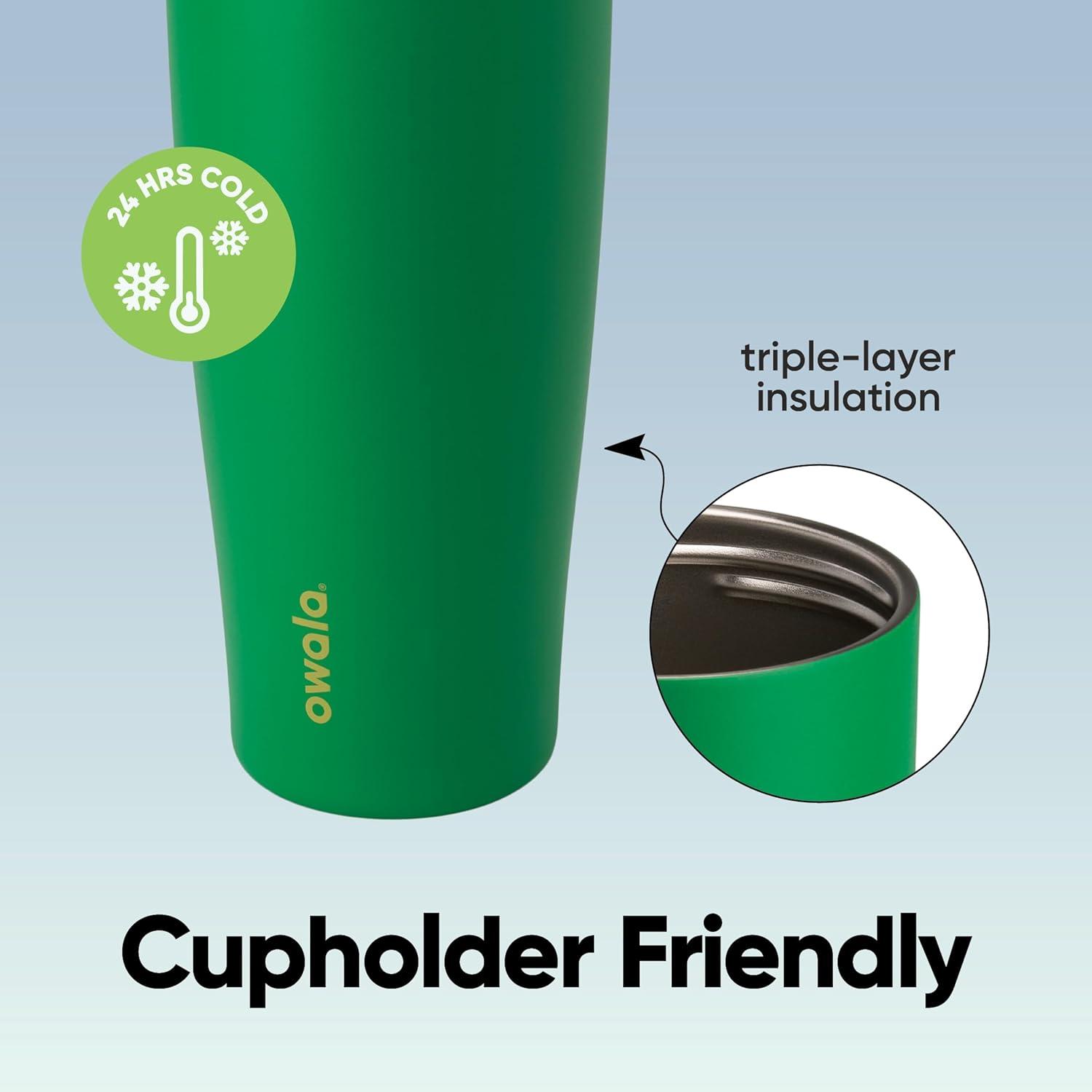 imageOwala FreeSip Tumbler Insulated Stainless Steel Water Bottle with Builtin Straw and Side Handle For Travel Work School and Sports 40oz BPA Free Leak Proof DaybreakPutting Green