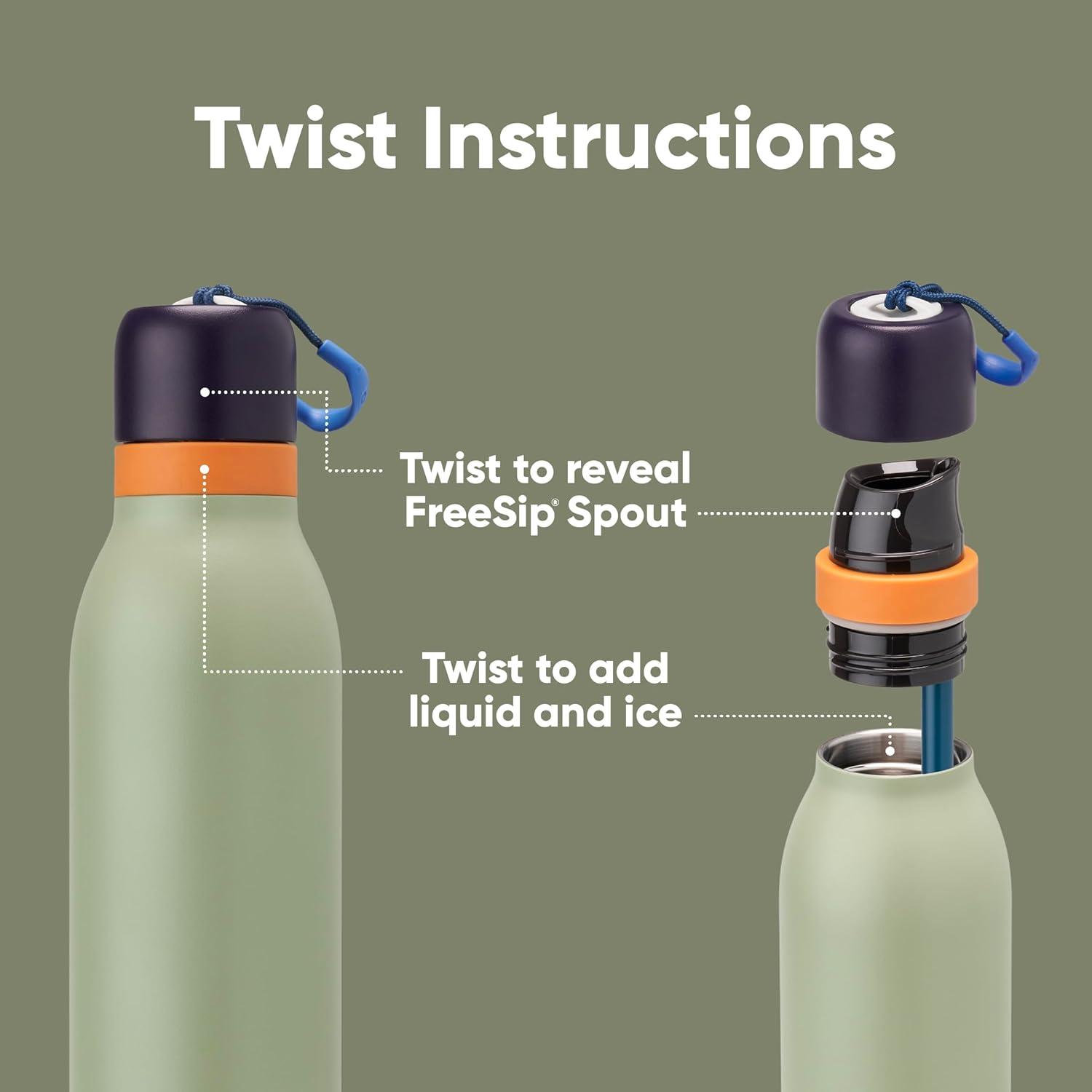 imageOwala FreeSip Twist Insulated Stainless Steel Water Bottle with Straw for Sports and Travel BPAFree 18oz MintWhite Iced BreezeCamo Cool
