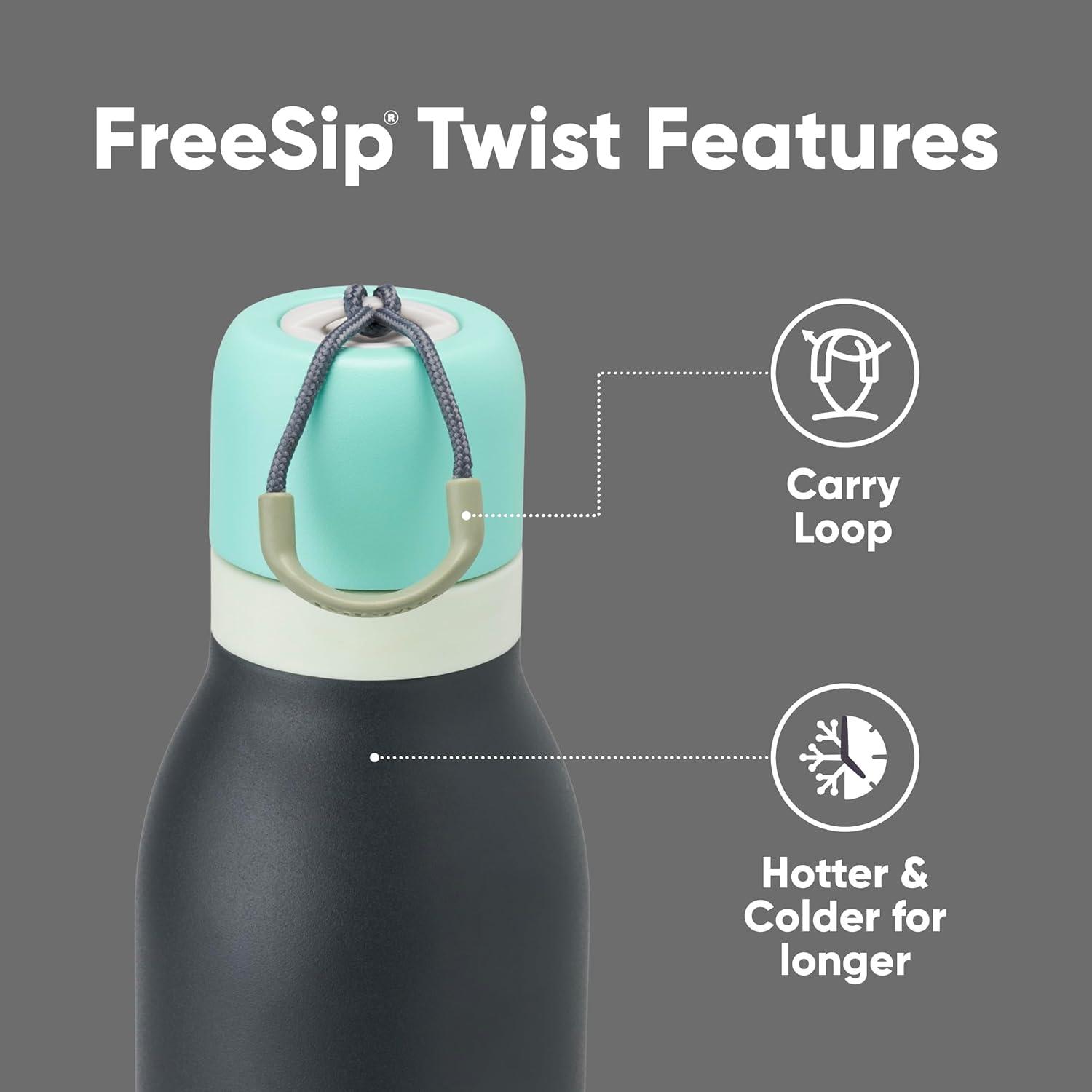 imageOwala FreeSip Twist Insulated Stainless Steel Water Bottle with Straw for Sports and Travel BPAFree 18oz MintWhite Iced BreezeFoggy Tide
