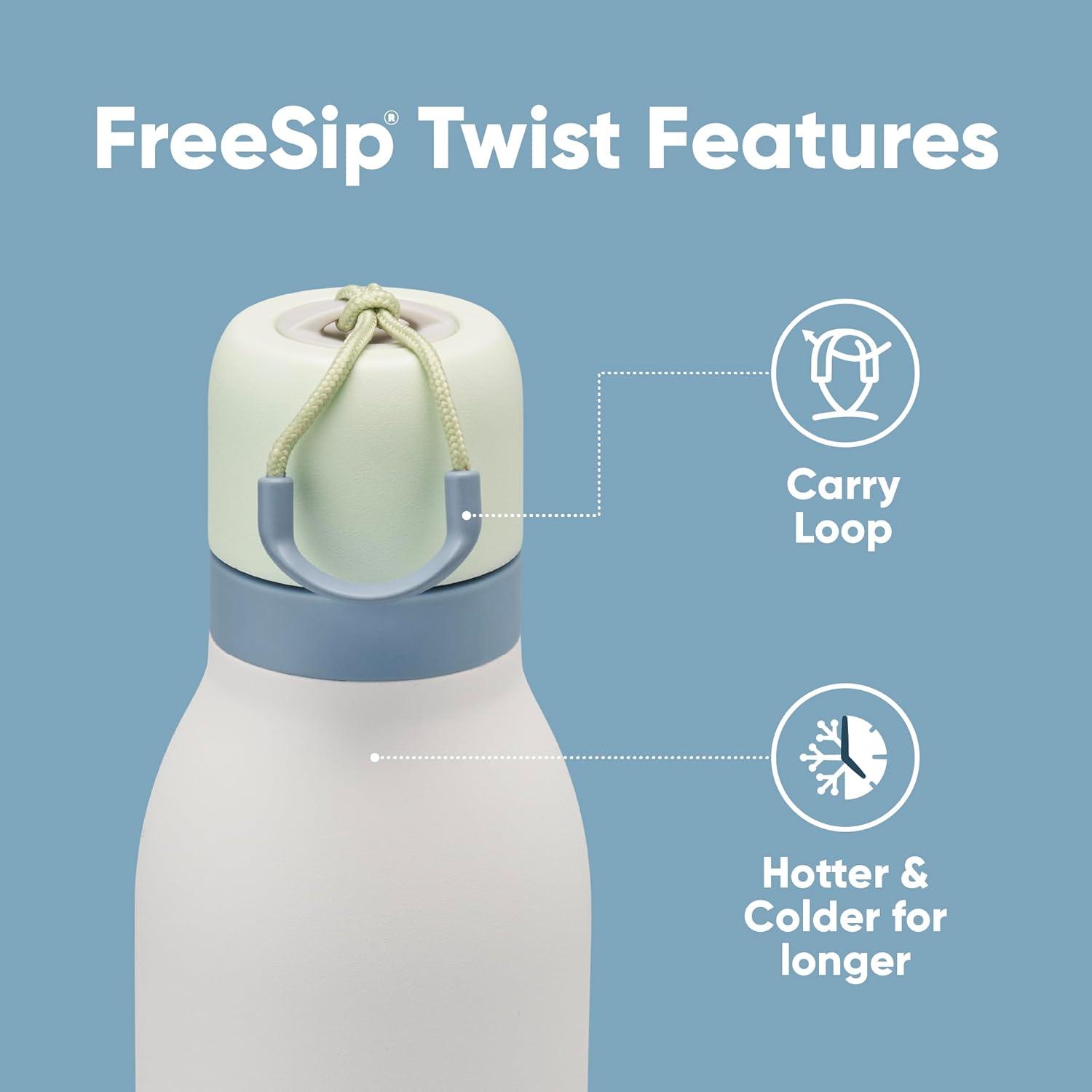 imageOwala FreeSip Twist Insulated Stainless Steel Water Bottle with Straw for Sports and Travel BPAFree 18oz MintWhite Iced BreezeIced Breeze