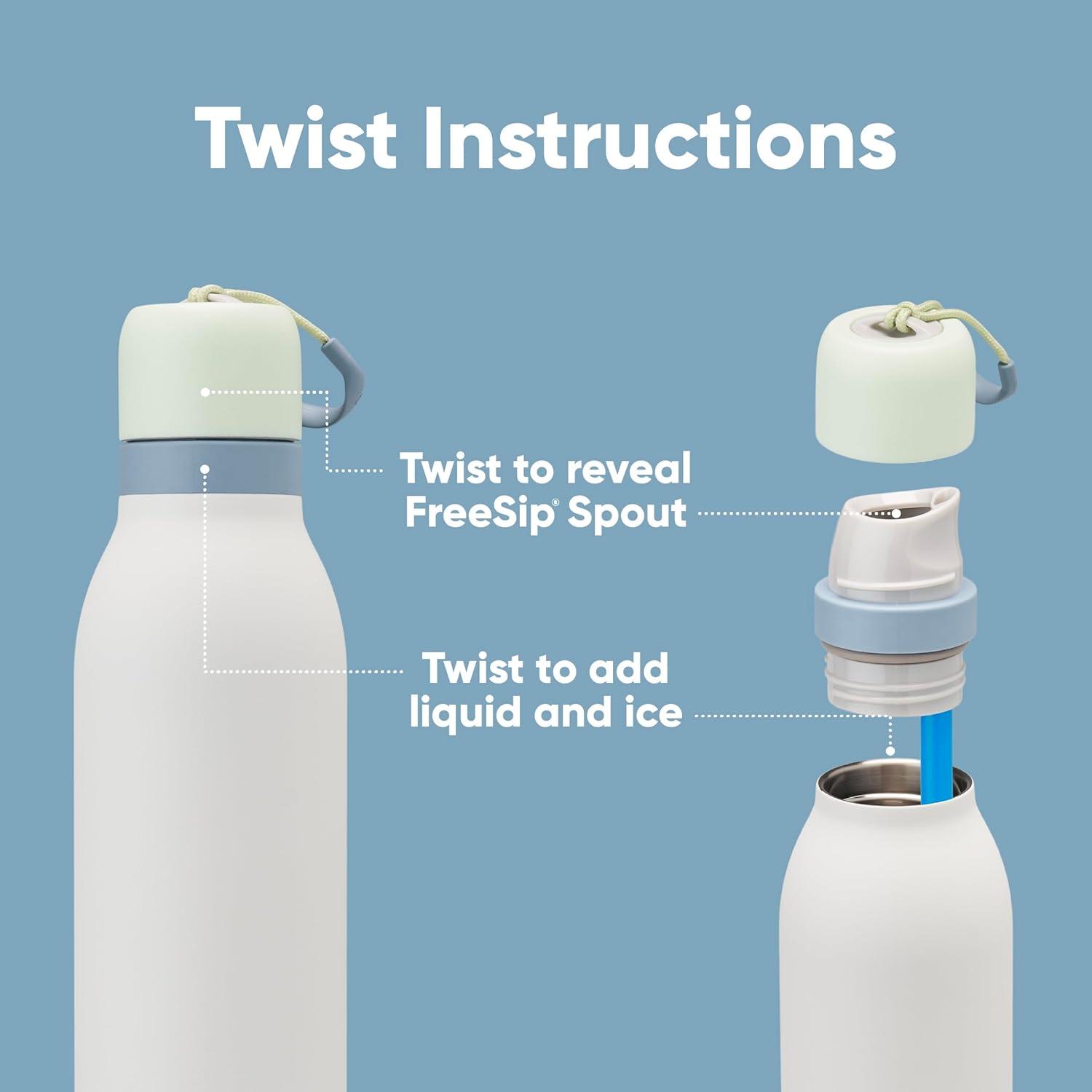 imageOwala FreeSip Twist Insulated Stainless Steel Water Bottle with Straw for Sports and Travel BPAFree 18oz MintWhite Iced BreezeIced Breeze