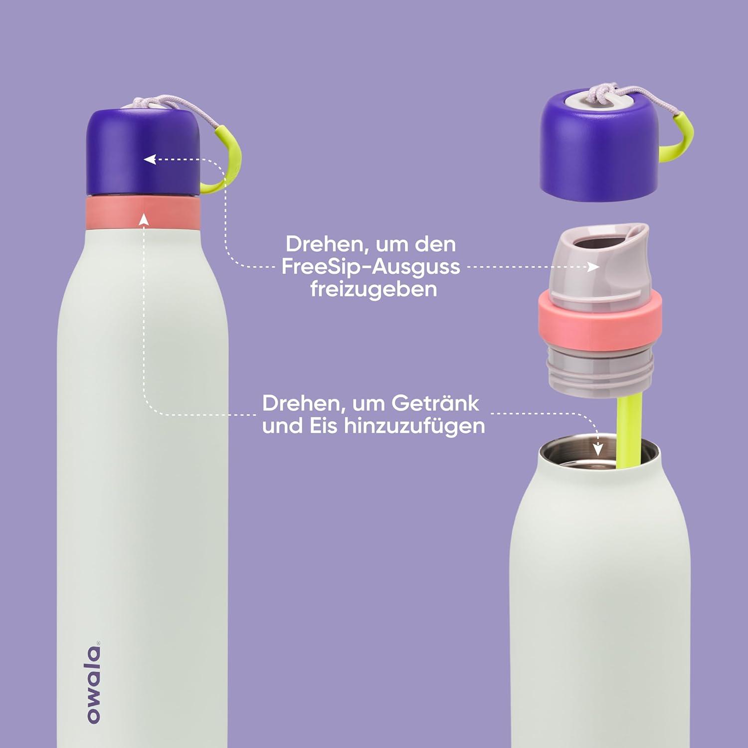 imageOwala FreeSip Twist Insulated Stainless Steel Water Bottle with Straw for Sports and Travel BPAFree 18oz MintWhite Iced BreezeMinty Horizon