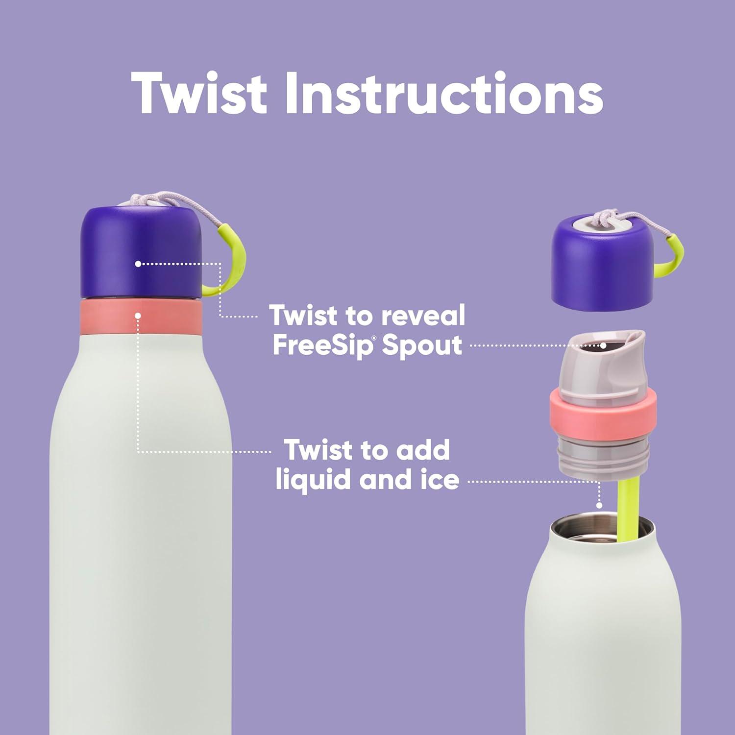imageOwala FreeSip Twist Insulated Stainless Steel Water Bottle with Straw for Sports and Travel BPAFree 18oz MintWhite Iced BreezeMisty Horizons
