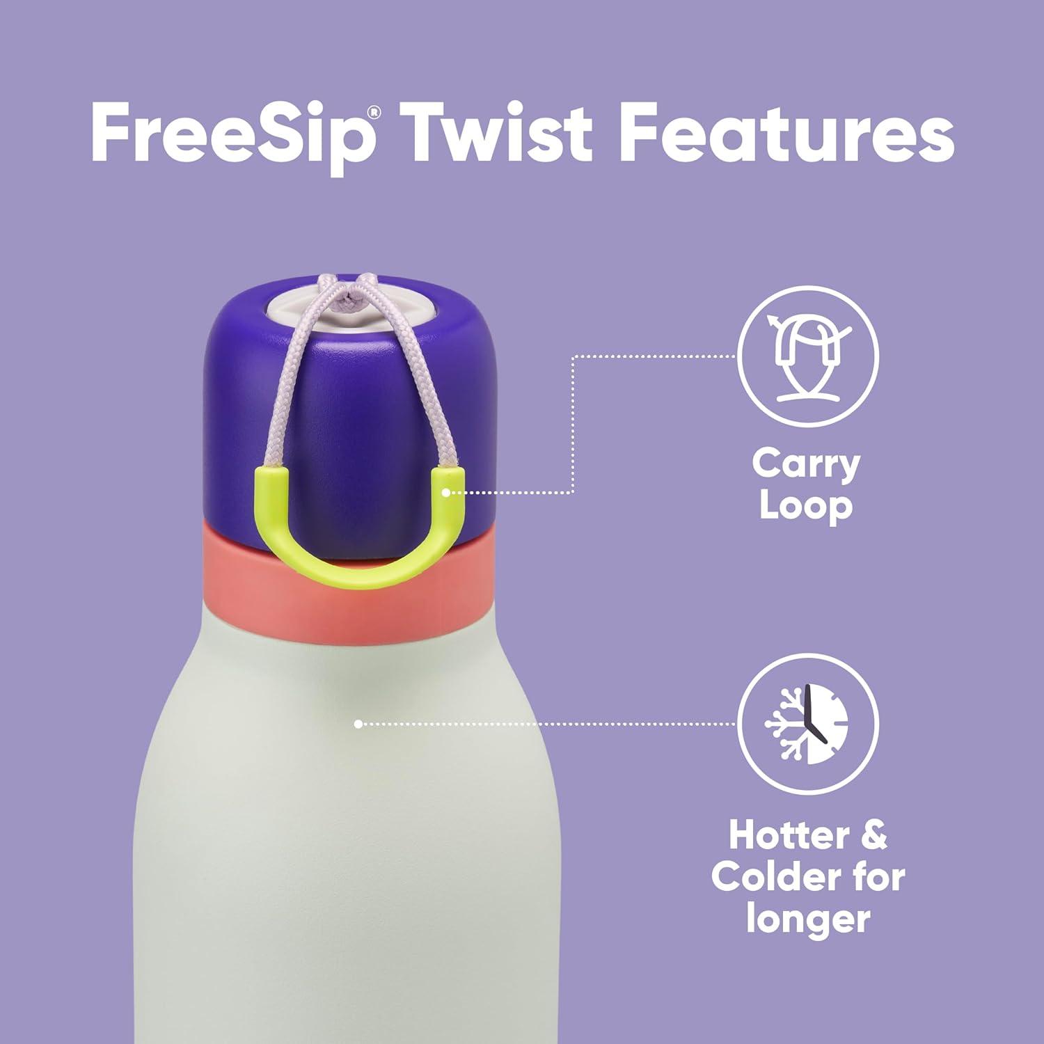 imageOwala FreeSip Twist Insulated Stainless Steel Water Bottle with Straw for Sports and Travel BPAFree 18oz MintWhite Iced BreezeMisty Horizons