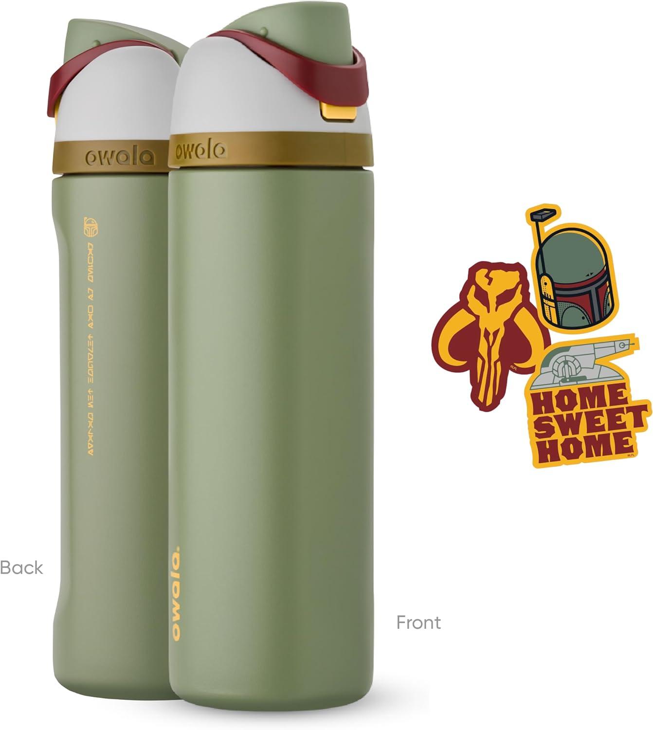 imageOwala Harry Potter FreeSip Insulated Stainless Steel Water Bottle with Straw BPAFree Sports Water Bottle Great for Travel 24 oz HufflepuffBoba Fett