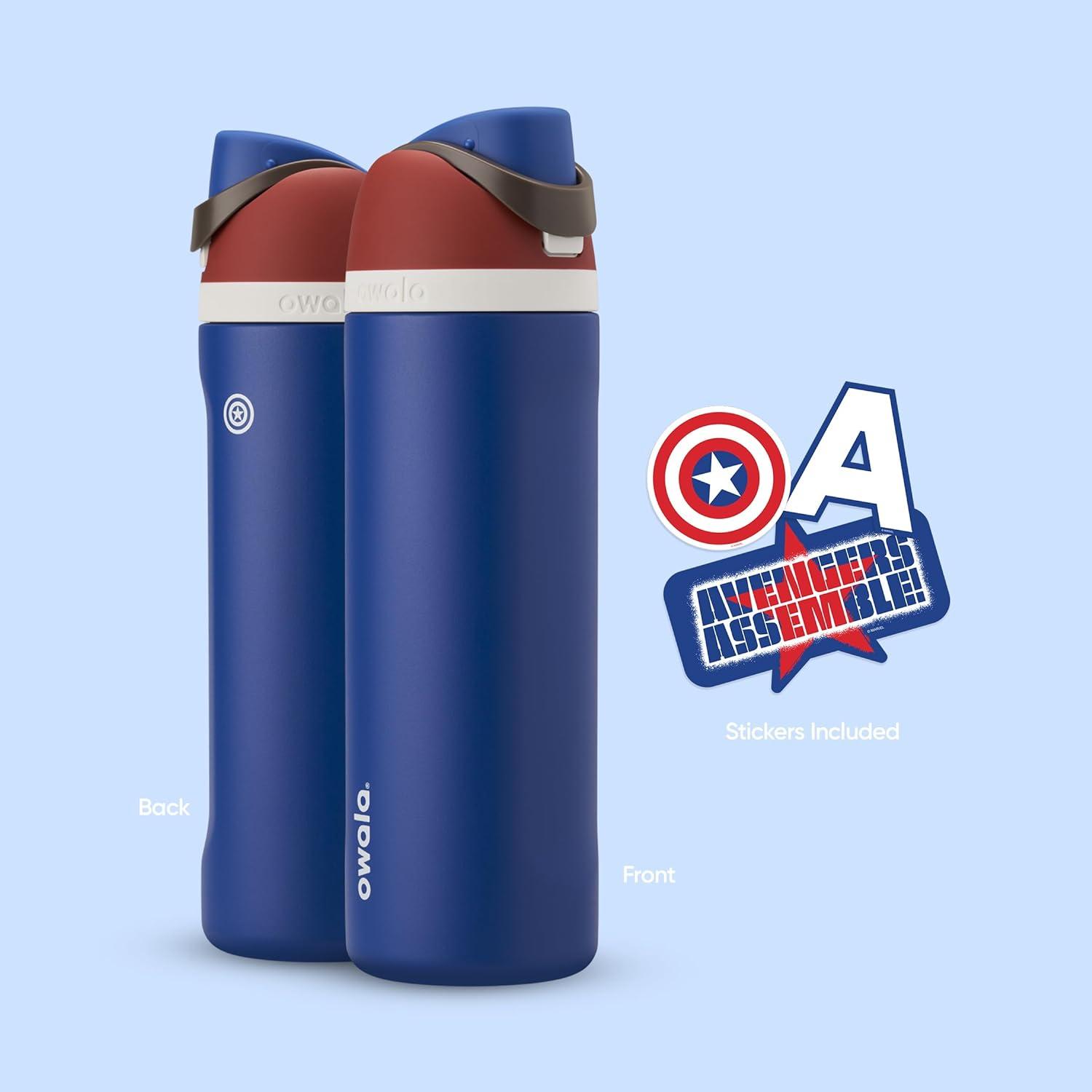 imageOwala Harry Potter FreeSip Insulated Stainless Steel Water Bottle with Straw BPAFree Sports Water Bottle Great for Travel 24 oz HufflepuffCaptain America
