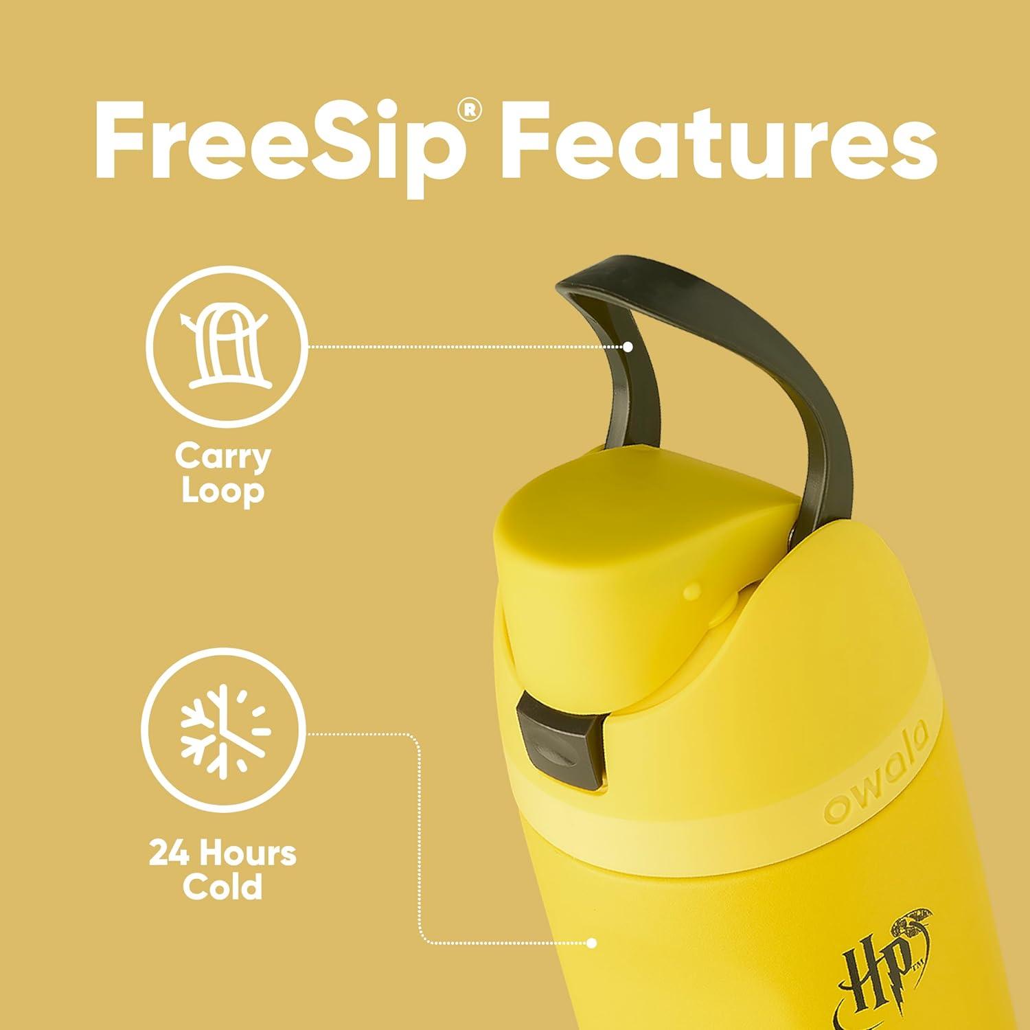 imageOwala Harry Potter FreeSip Insulated Stainless Steel Water Bottle with Straw BPAFree Sports Water Bottle Great for Travel 24 oz HufflepuffHufflepuff