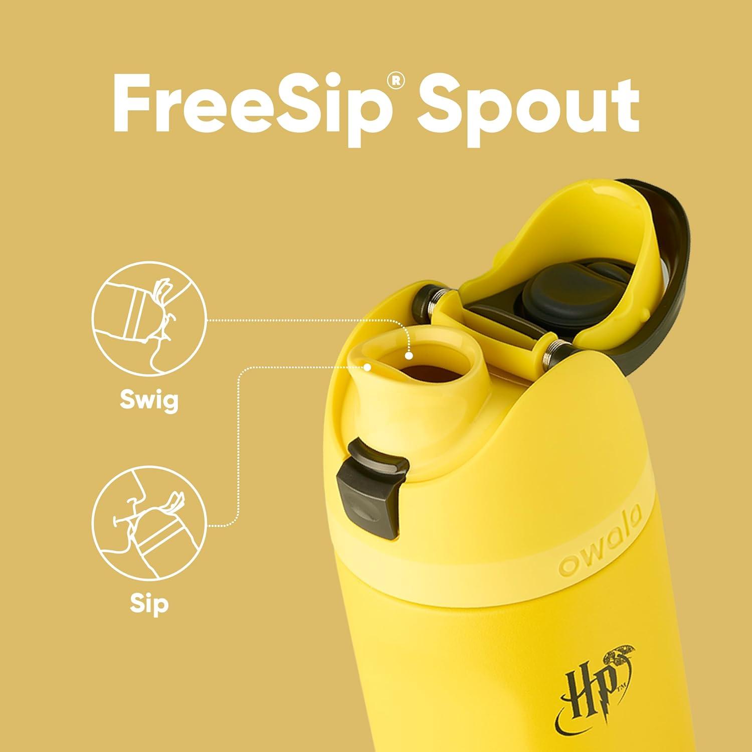 imageOwala Harry Potter FreeSip Insulated Stainless Steel Water Bottle with Straw BPAFree Sports Water Bottle Great for Travel 24 oz HufflepuffHufflepuff