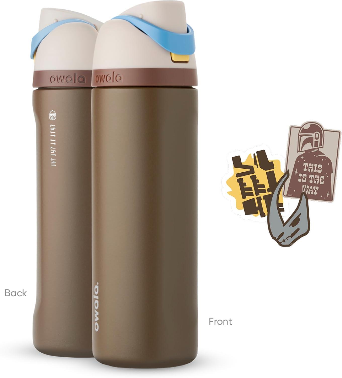 imageOwala Harry Potter FreeSip Insulated Stainless Steel Water Bottle with Straw BPAFree Sports Water Bottle Great for Travel 24 oz HufflepuffMandalorian