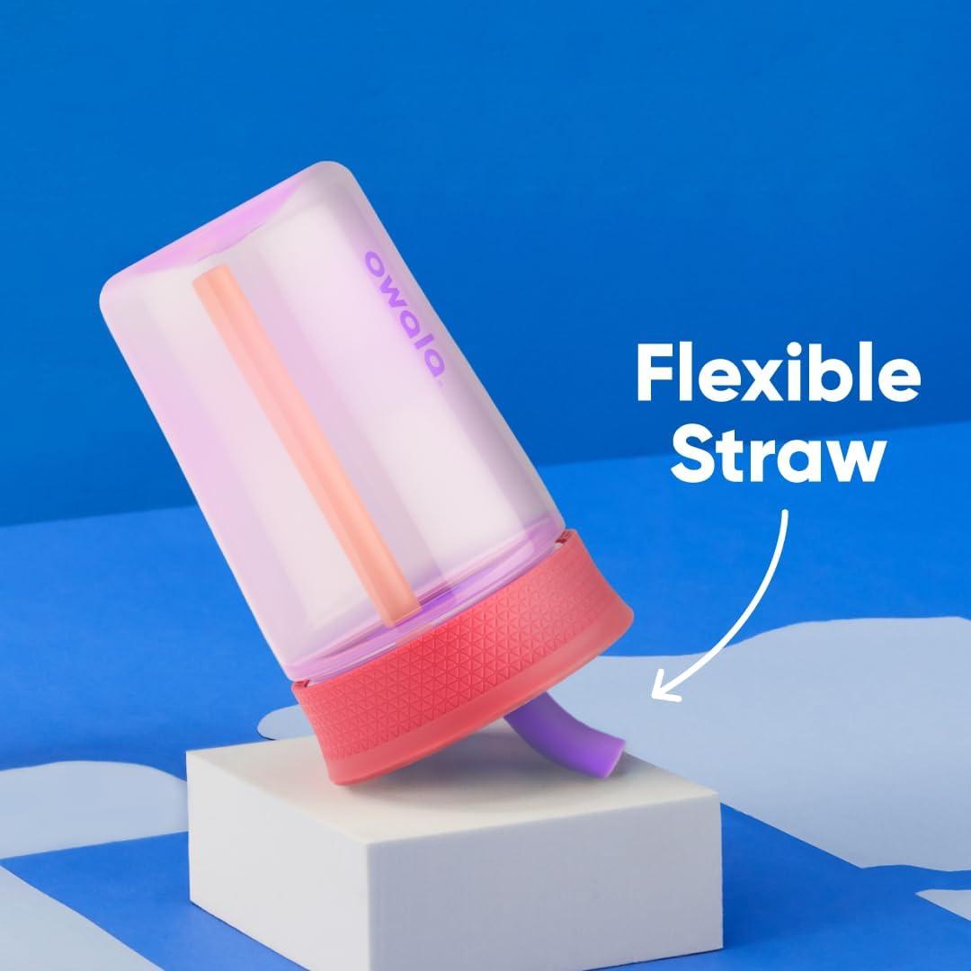 imageOwala Kids BPAFree Plastic Tumbler with Spill Resistant Flexible Straw Easy to Clean Kids Water Bottle Great for Travel Dishwasher Safe 15 Oz Orange and Peach WatermelonLilac Rocket