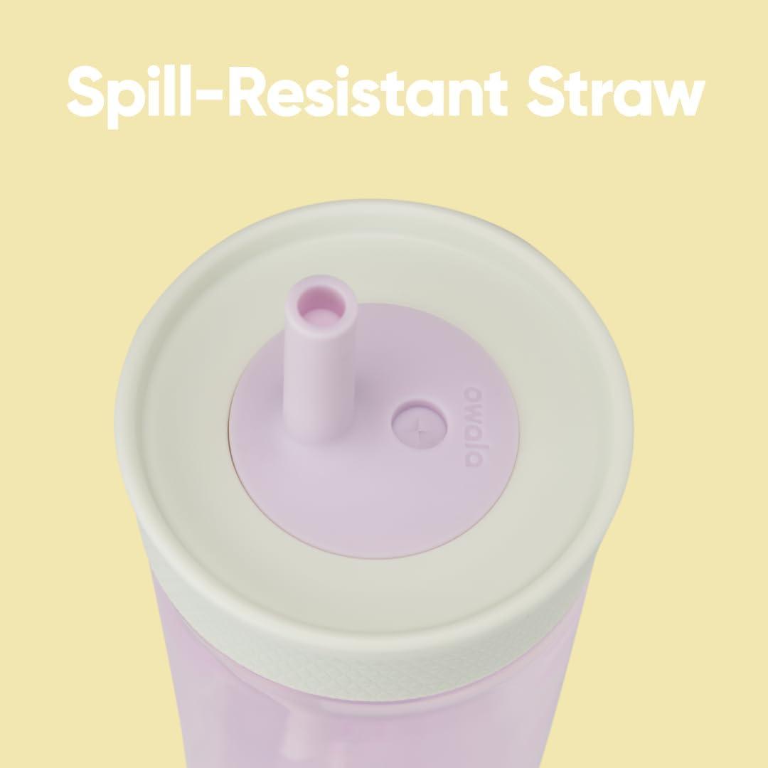 imageOwala Kids BPAFree Plastic Tumbler with Spill Resistant Flexible Straw Easy to Clean Kids Water Bottle Great for Travel Dishwasher Safe 15 Oz Orange and Peach WatermelonMint and Pink