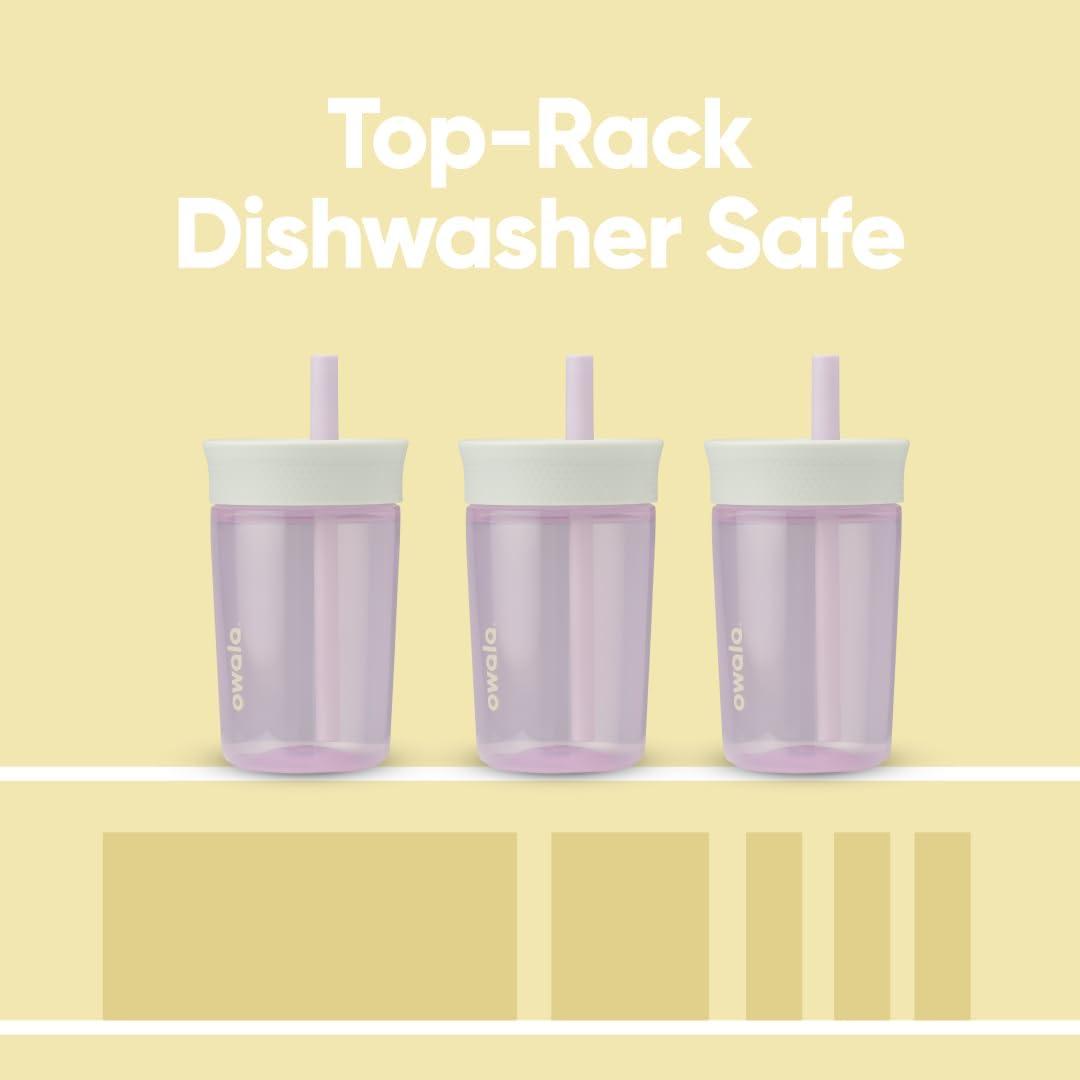 imageOwala Kids BPAFree Plastic Tumbler with Spill Resistant Flexible Straw Easy to Clean Kids Water Bottle Great for Travel Dishwasher Safe 15 Oz Orange and Peach WatermelonMint and Pink