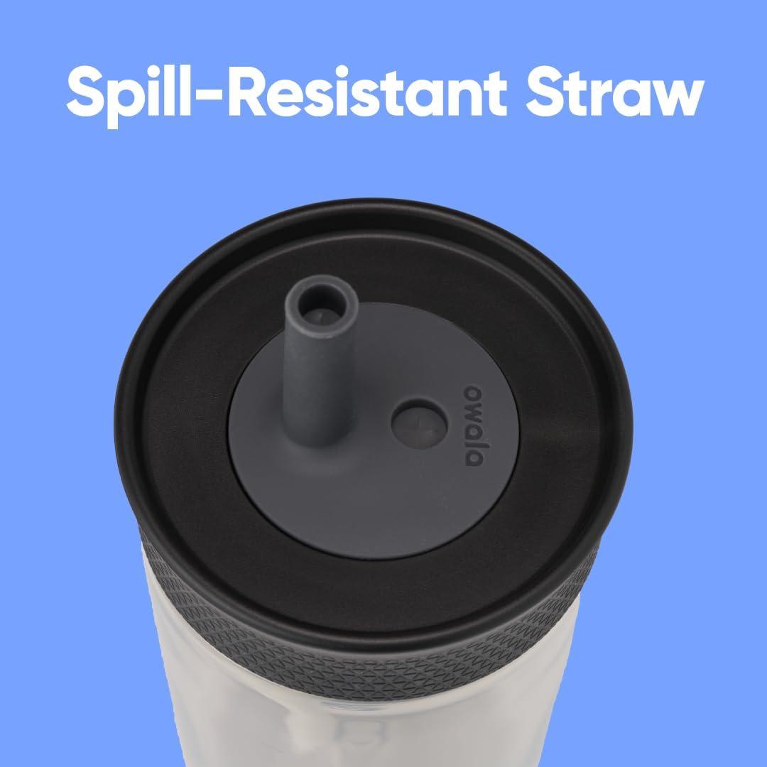 imageOwala Kids BPAFree Plastic Tumbler with Spill Resistant Flexible Straw Easy to Clean Kids Water Bottle Great for Travel Dishwasher Safe 15 Oz Orange and Peach WatermelonBlack and Grey