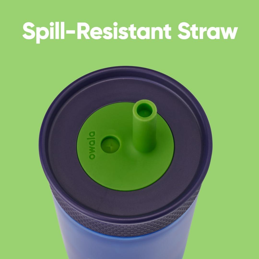 imageOwala Kids BPAFree Plastic Tumbler with Spill Resistant Flexible Straw Easy to Clean Kids Water Bottle Great for Travel Dishwasher Safe 15 Oz Orange and Peach WatermelonHome Base