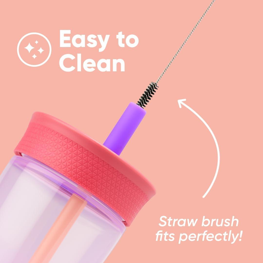imageOwala Kids BPAFree Plastic Tumbler with Spill Resistant Flexible Straw Easy to Clean Kids Water Bottle Great for Travel Dishwasher Safe 15 Oz Orange and Peach WatermelonLilac Rocket