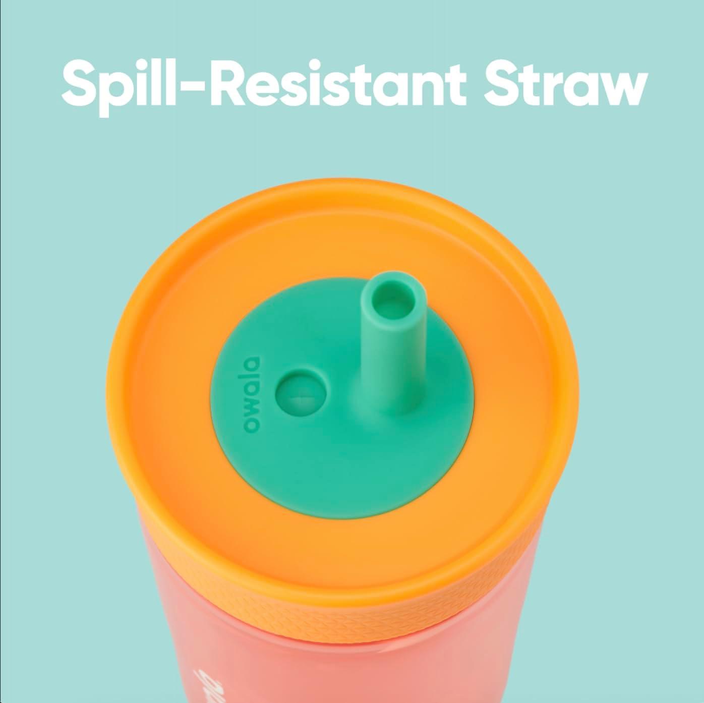 imageOwala Kids BPAFree Plastic Tumbler with Spill Resistant Flexible Straw Easy to Clean Kids Water Bottle Great for Travel Dishwasher Safe 15 Oz Orange and Peach WatermelonWatermelon