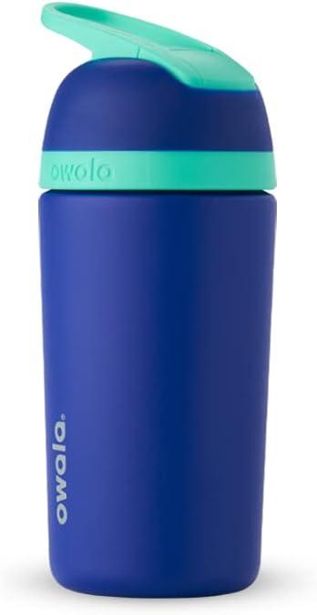 imageOwala Kids Flip Insulated StainlessSteel Water Bottle with Straw and Locking Lid 14Ounce OrangeBlue Blue CitrusBlue  Teal