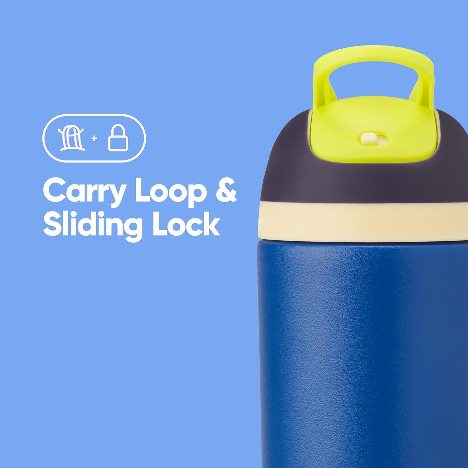 imageOwala Kids Flip Insulated StainlessSteel Water Bottle with Straw and Locking Lid 14Ounce OrangeBlue Blue CitrusNavy  Blue
