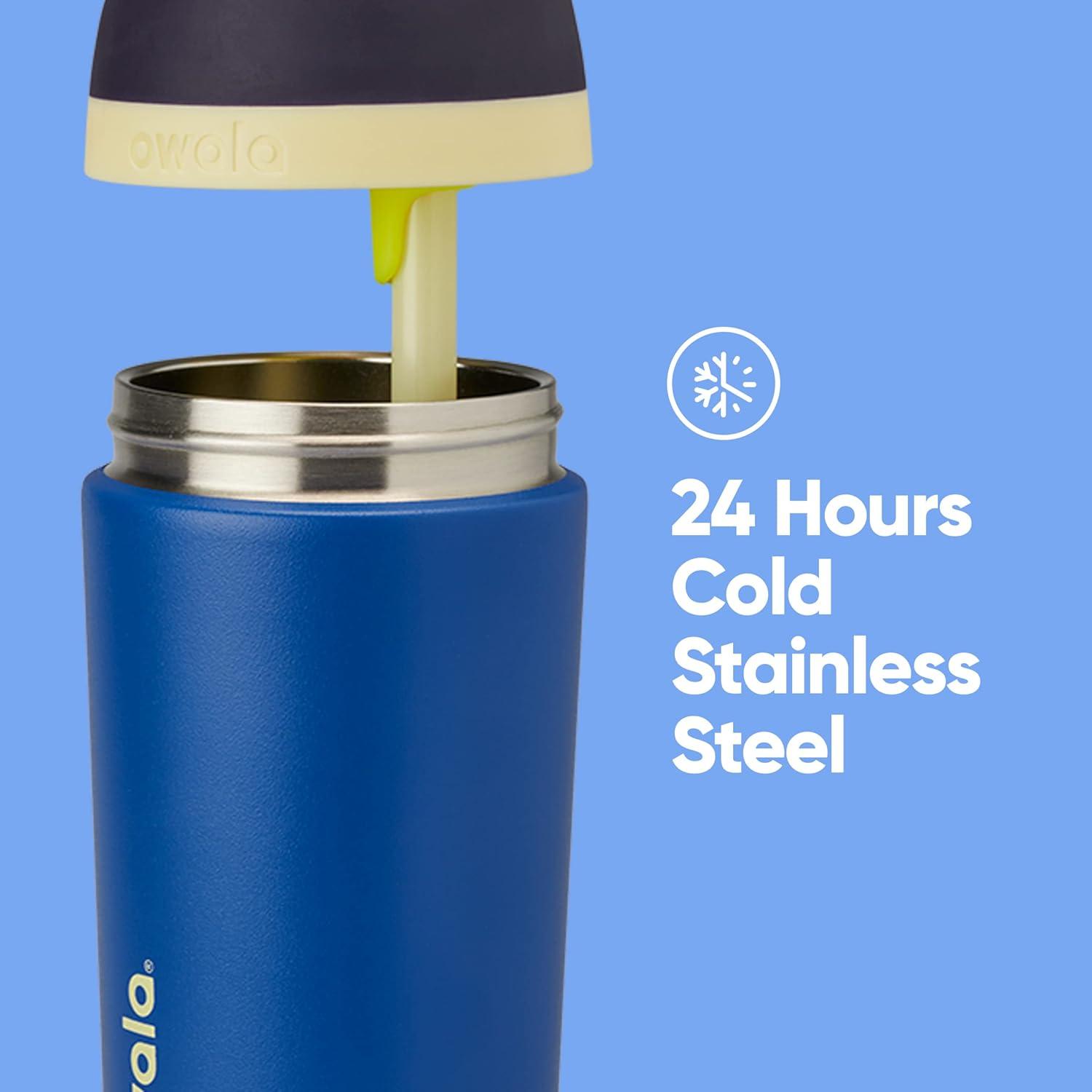 imageOwala Kids Flip Insulated StainlessSteel Water Bottle with Straw and Locking Lid 14Ounce OrangeBlue Blue CitrusNavy  Blue