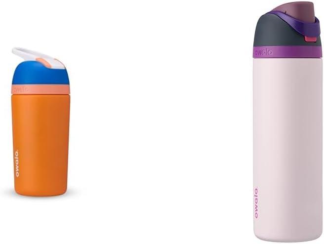 imageOwala Kids Flip Insulated StainlessSteel Water Bottle with Straw and Locking Lid 14Ounce OrangeBlue Blue CitrusOrange  Blue