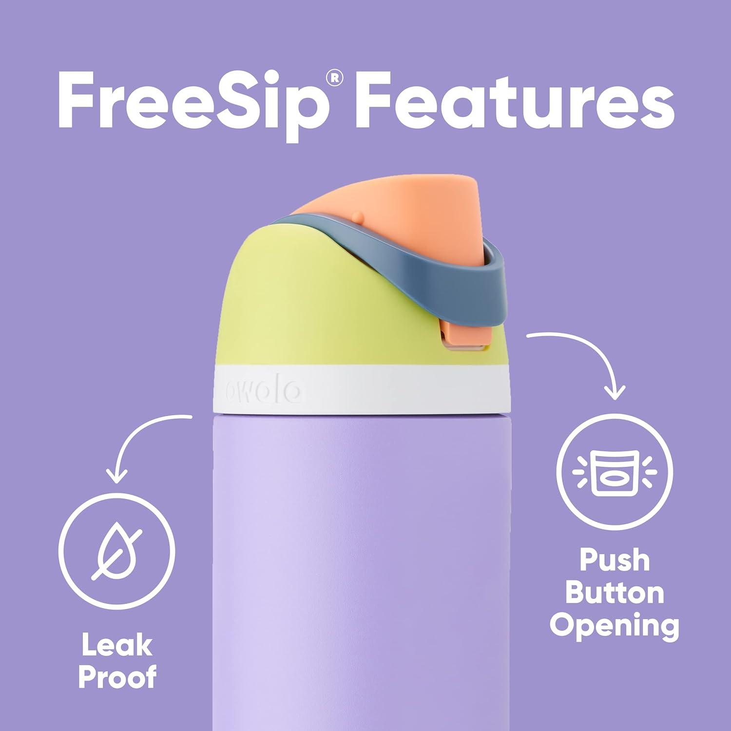 imageOwala Kids Flip Insulated StainlessSteel Water Bottle with Straw and Locking Lid 14Ounce OrangeBlue Blue CitrusOrange  Blue