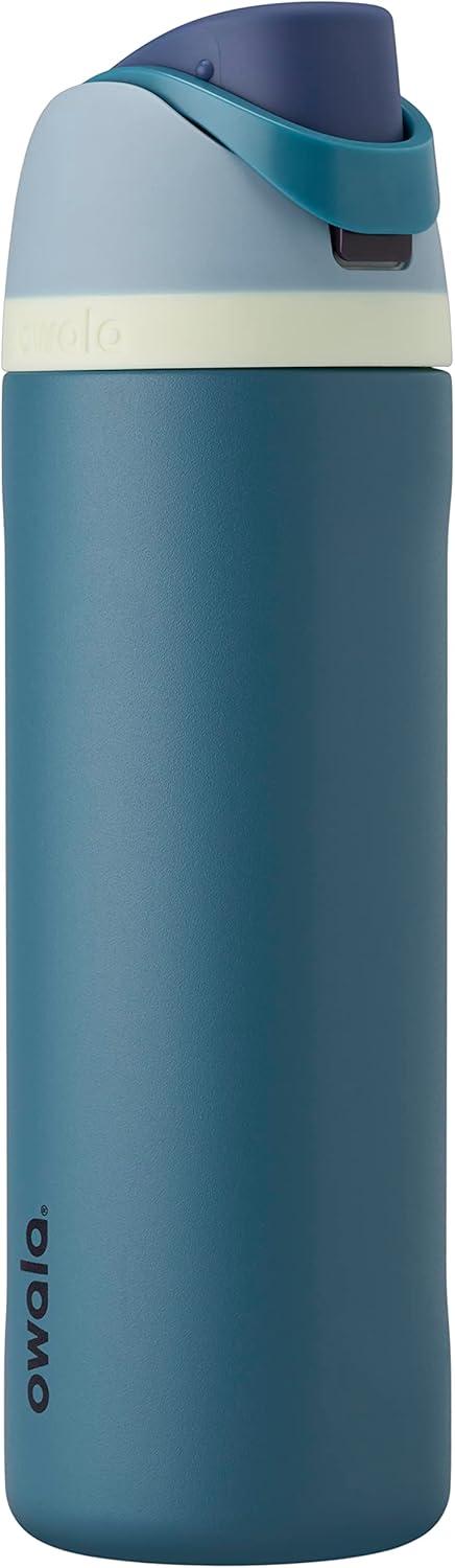 imageOwala Kids Flip Insulated StainlessSteel Water Bottle with Straw and Locking Lid 14Ounce OrangeBlue Blue CitrusOrange  Blue