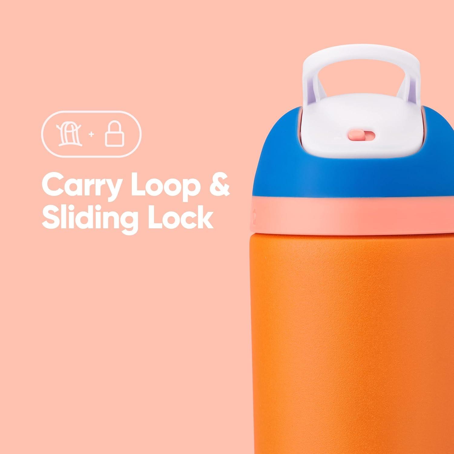 imageOwala Kids Flip Insulated StainlessSteel Water Bottle with Straw and Locking Lid 14Ounce OrangeBlue Blue CitrusOrange  Blue