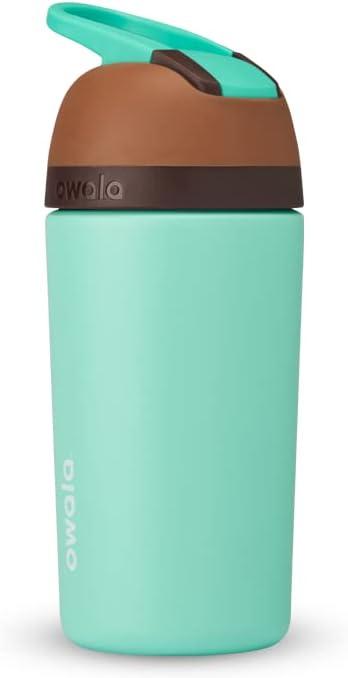 imageOwala Kids Flip Insulated StainlessSteel Water Bottle with Straw and Locking Lid 14Ounce OrangeBlue Blue CitrusOrange  Blue