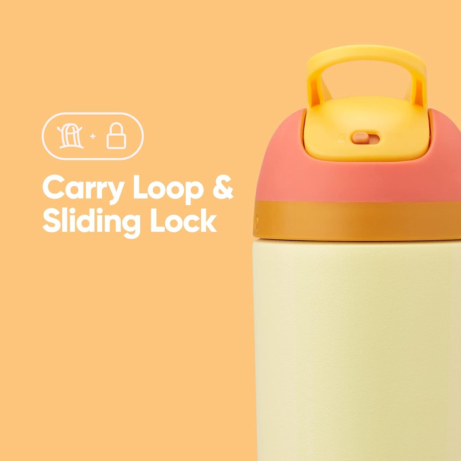 imageOwala Kids Flip Insulated StainlessSteel Water Bottle with Straw and Locking Lid 14Ounce OrangeBlue Blue CitrusOrange  Yellow