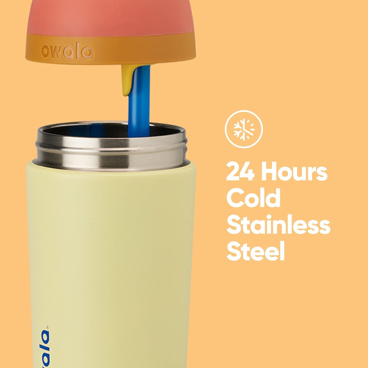 imageOwala Kids Flip Insulated StainlessSteel Water Bottle with Straw and Locking Lid 14Ounce OrangeBlue Blue CitrusOrange  Yellow
