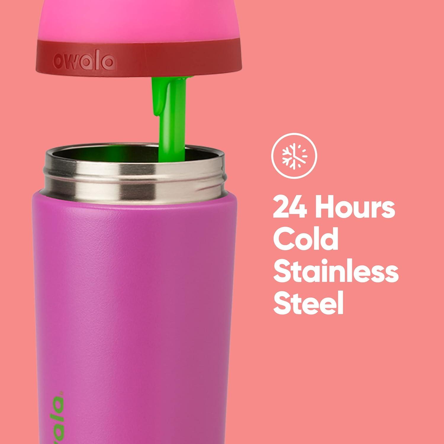 imageOwala Kids Flip Insulated StainlessSteel Water Bottle with Straw and Locking Lid 14Ounce OrangeBlue Blue CitrusPink  Purple