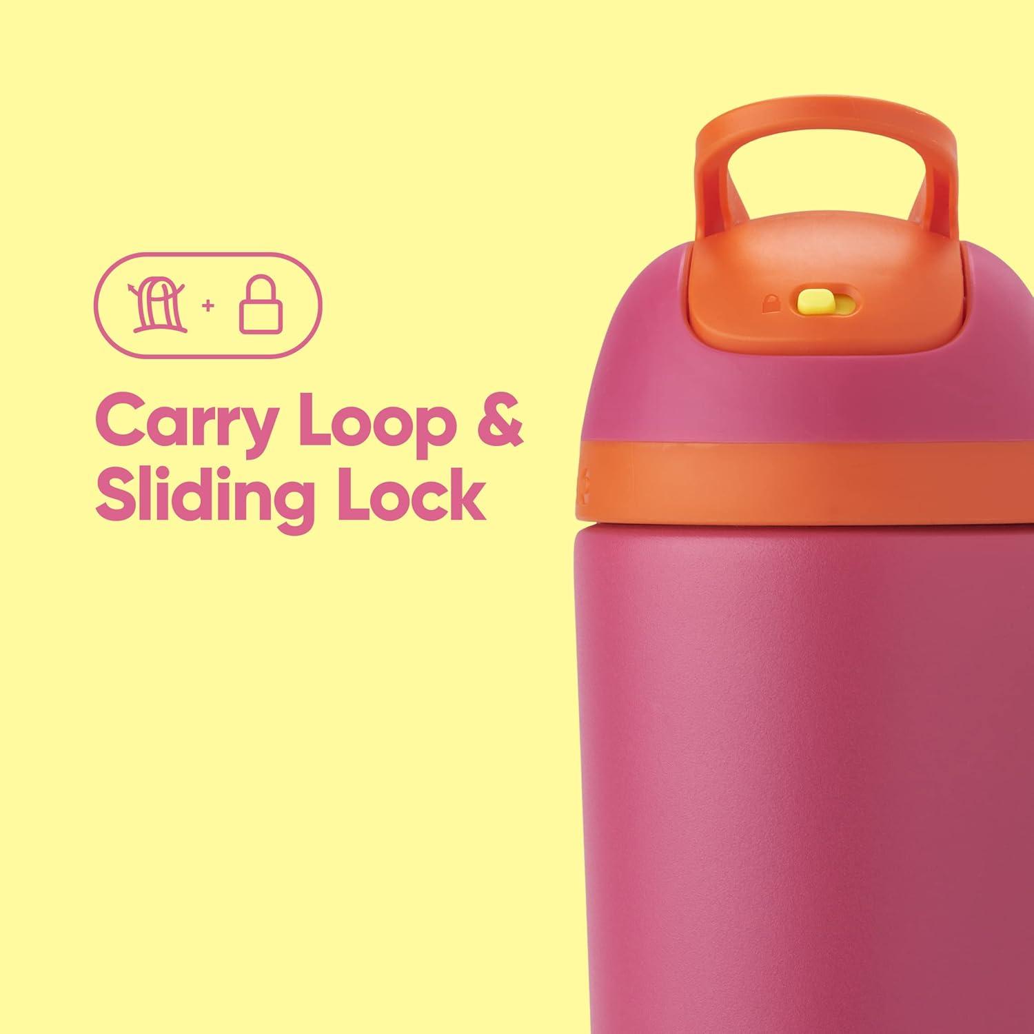 imageOwala Kids Flip Insulated StainlessSteel Water Bottle with Straw and Locking Lid 14Ounce OrangeBlue Blue CitrusPink