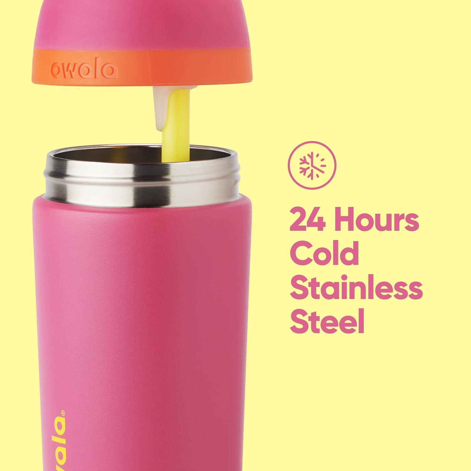 imageOwala Kids Flip Insulated StainlessSteel Water Bottle with Straw and Locking Lid 14Ounce OrangeBlue Blue CitrusPink