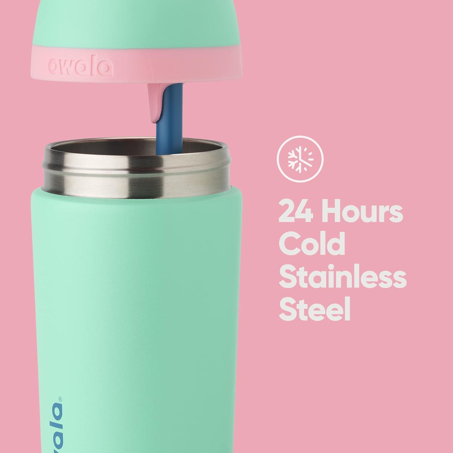 imageOwala Kids Flip Insulated StainlessSteel Water Bottle with Straw and Locking Lid 14Ounce OrangeBlue Blue CitrusTeal  Pink