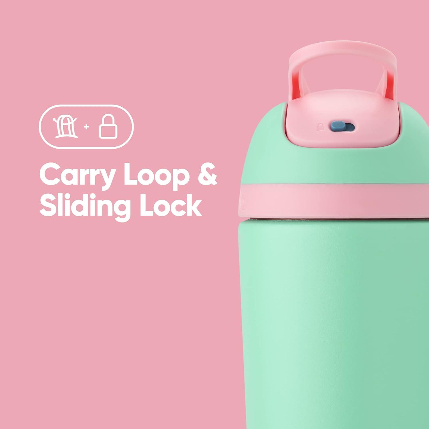 imageOwala Kids Flip Insulated StainlessSteel Water Bottle with Straw and Locking Lid 14Ounce OrangeBlue Blue CitrusTeal  Pink