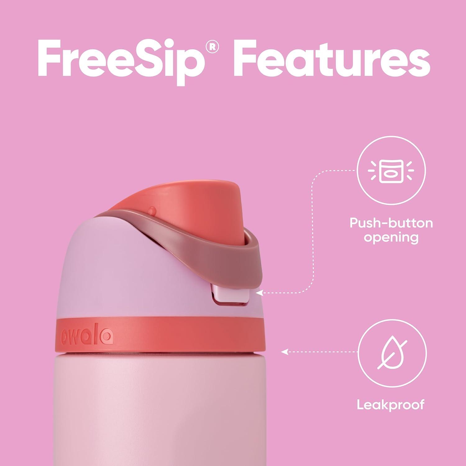 imageOwala Kids FreeSip Insulated Stainless Steel Water Bottle with Straw for Sports Travel and School BPAFree Sports Water Bottle 16 oz Mint ChocolateAngel Food Cake