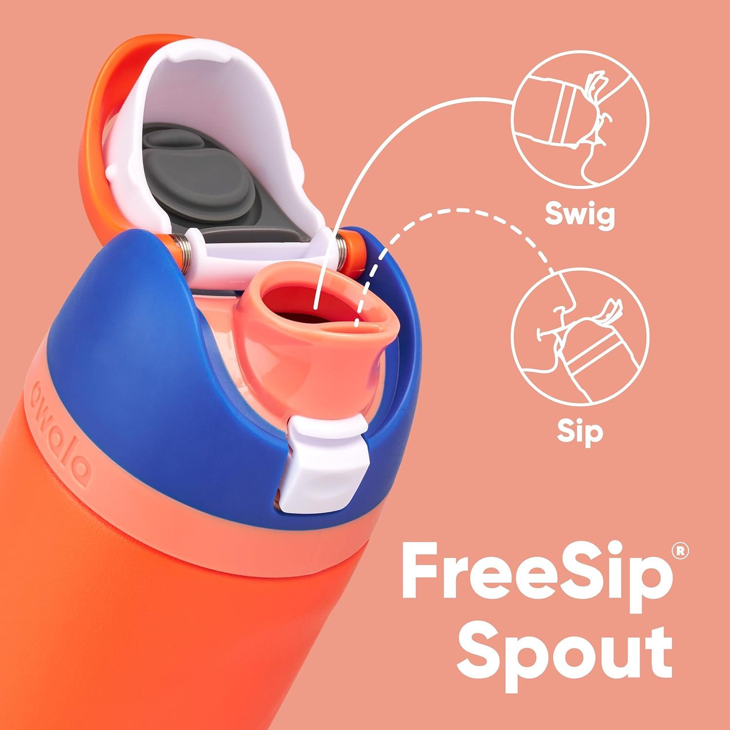 imageOwala Kids FreeSip Insulated Stainless Steel Water Bottle with Straw for Sports Travel and School BPAFree Sports Water Bottle 16 oz Mint ChocolateBlue Citrus