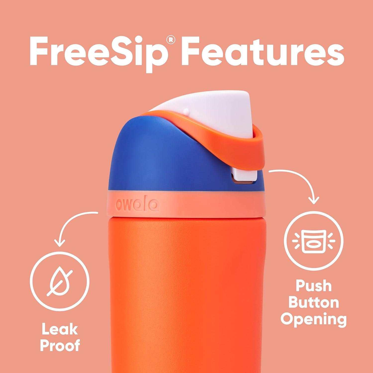 imageOwala Kids FreeSip Insulated Stainless Steel Water Bottle with Straw for Sports Travel and School BPAFree Sports Water Bottle 16 oz Mint ChocolateBlue Citrus