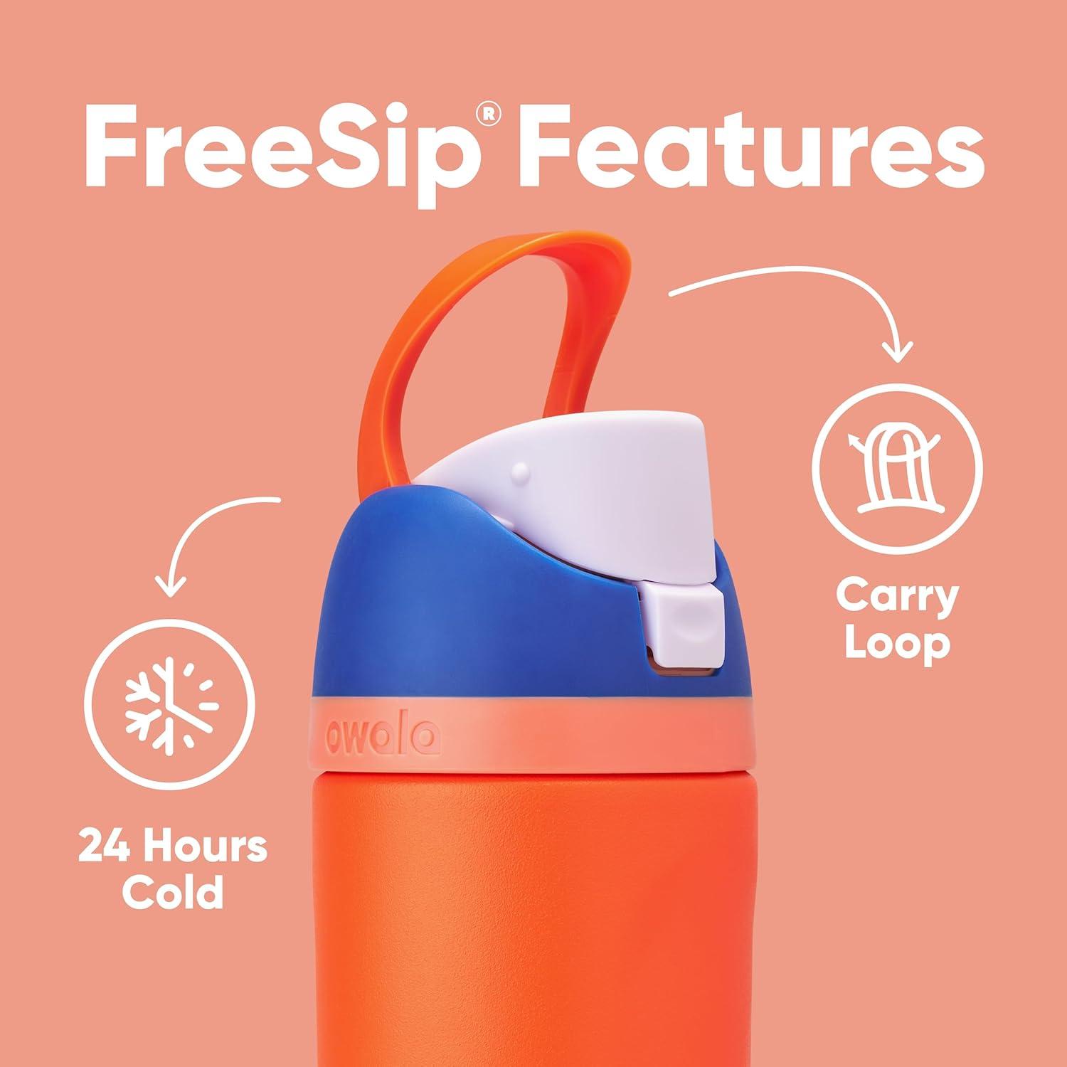 imageOwala Kids FreeSip Insulated Stainless Steel Water Bottle with Straw for Sports Travel and School BPAFree Sports Water Bottle 16 oz Mint ChocolateBlue Citrus