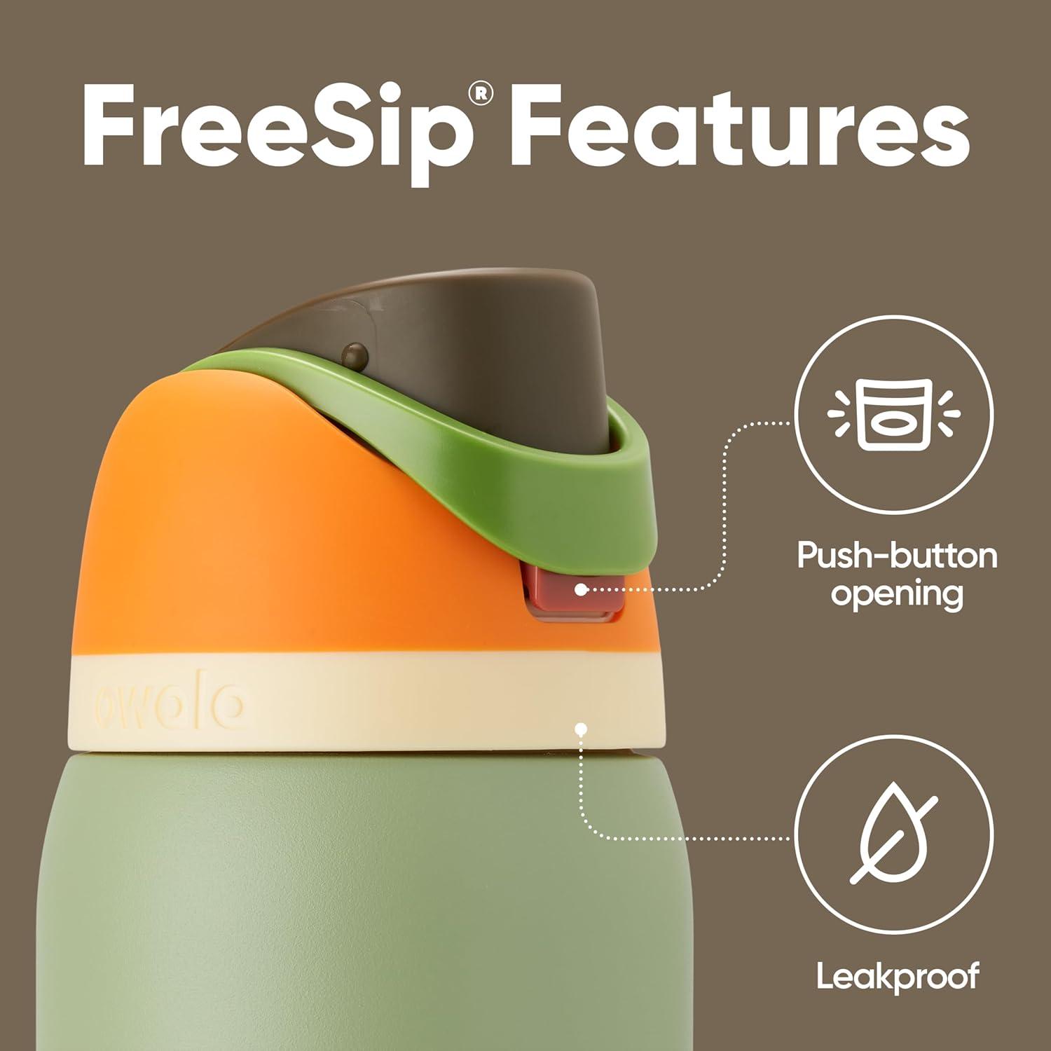 imageOwala Kids FreeSip Insulated Stainless Steel Water Bottle with Straw for Sports Travel and School BPAFree Sports Water Bottle 16 oz Mint ChocolateCamo Cool