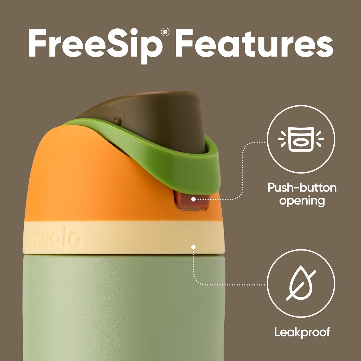 imageOwala Kids FreeSip Insulated Stainless Steel Water Bottle with Straw for Sports Travel and School BPAFree Sports Water Bottle 16 oz Mint ChocolateCamo Cool