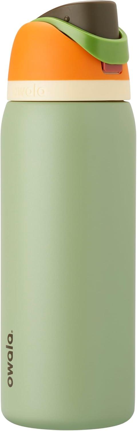 imageOwala Kids FreeSip Insulated Stainless Steel Water Bottle with Straw for Sports Travel and School BPAFree Sports Water Bottle 16 oz Mint ChocolateCamo Cool