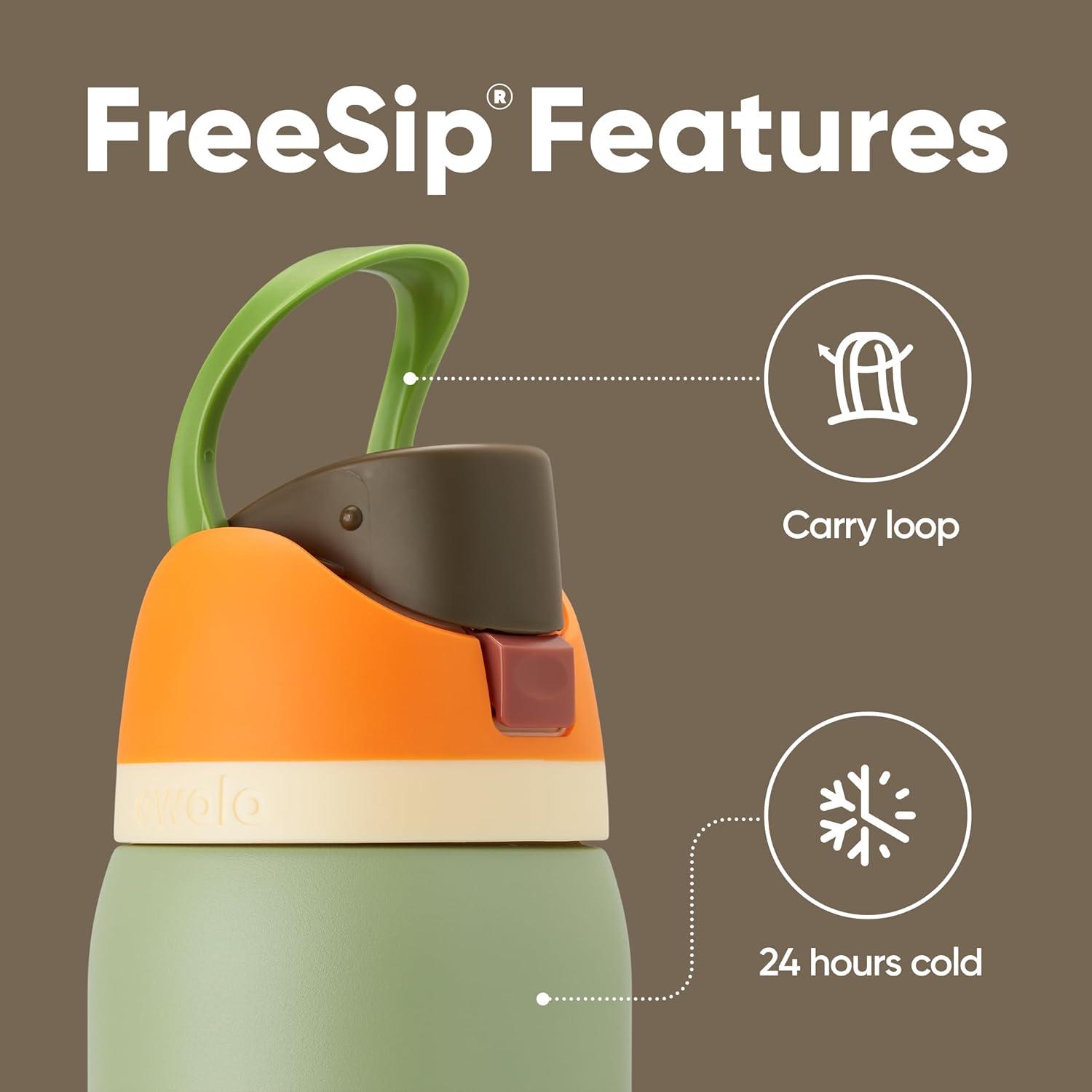 imageOwala Kids FreeSip Insulated Stainless Steel Water Bottle with Straw for Sports Travel and School BPAFree Sports Water Bottle 16 oz Mint ChocolateCamo Cool