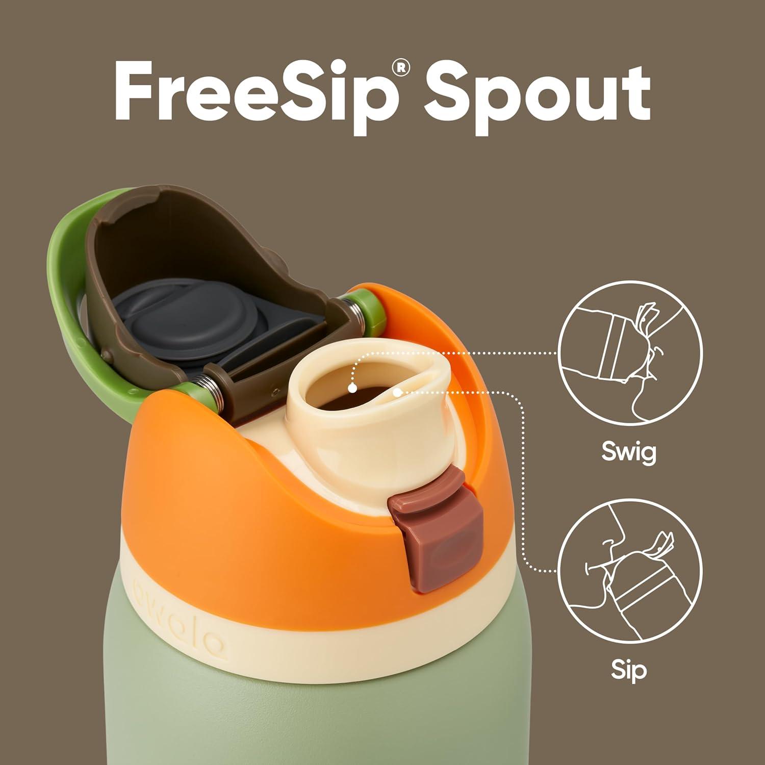 imageOwala Kids FreeSip Insulated Stainless Steel Water Bottle with Straw for Sports Travel and School BPAFree Sports Water Bottle 16 oz Mint ChocolateCamo Cool
