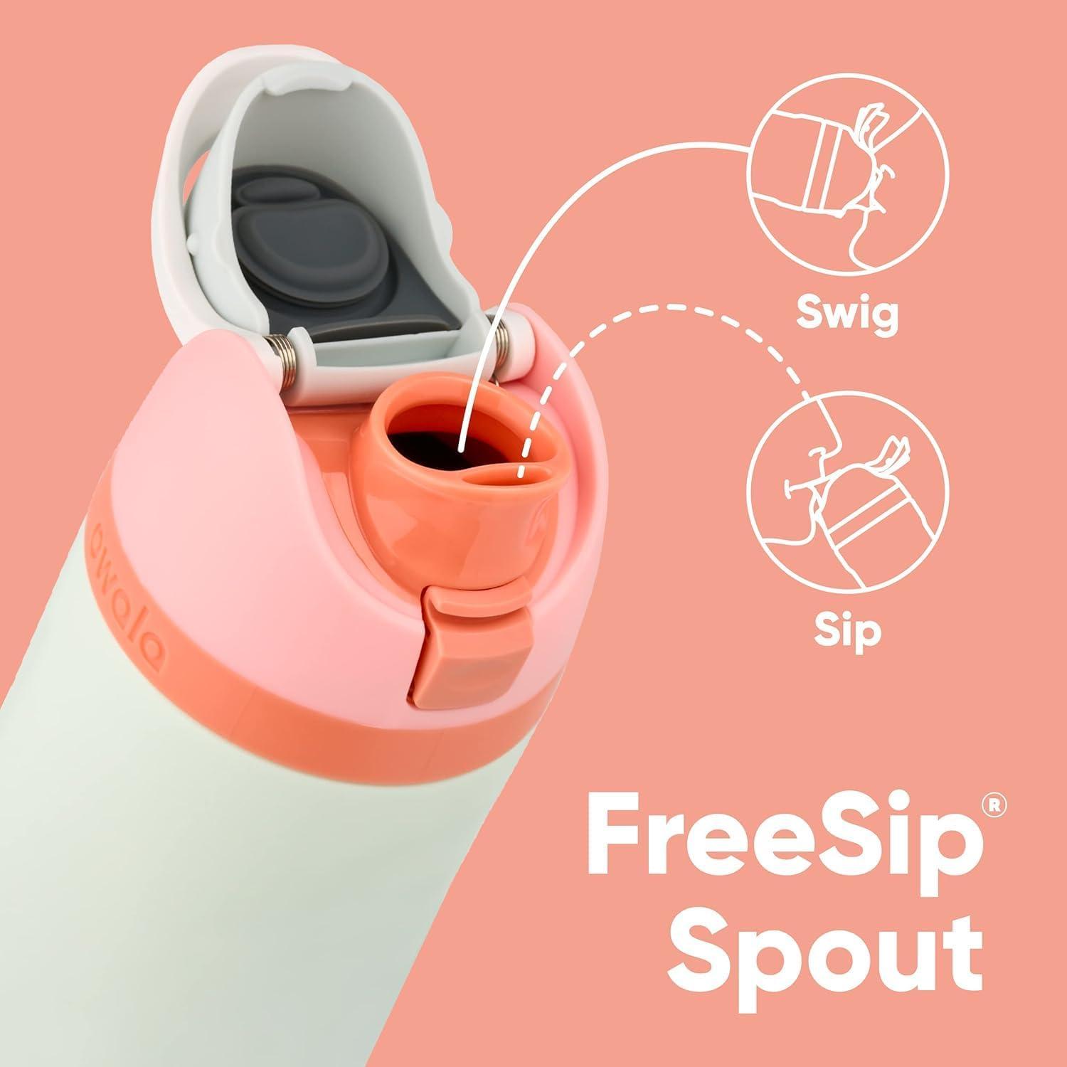 imageOwala Kids FreeSip Insulated Stainless Steel Water Bottle with Straw for Sports Travel and School BPAFree Sports Water Bottle 16 oz Mint ChocolateCitrus Crush
