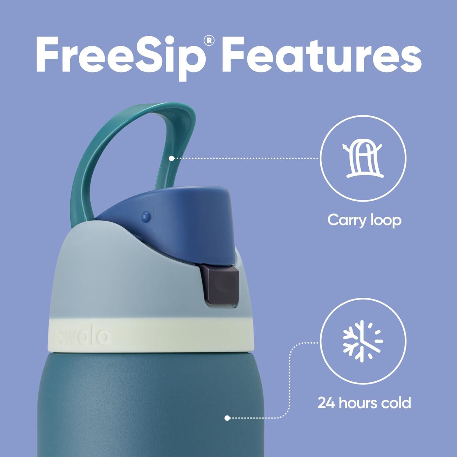 imageOwala Kids FreeSip Insulated Stainless Steel Water Bottle with Straw for Sports Travel and School BPAFree Sports Water Bottle 16 oz Mint ChocolateDenim