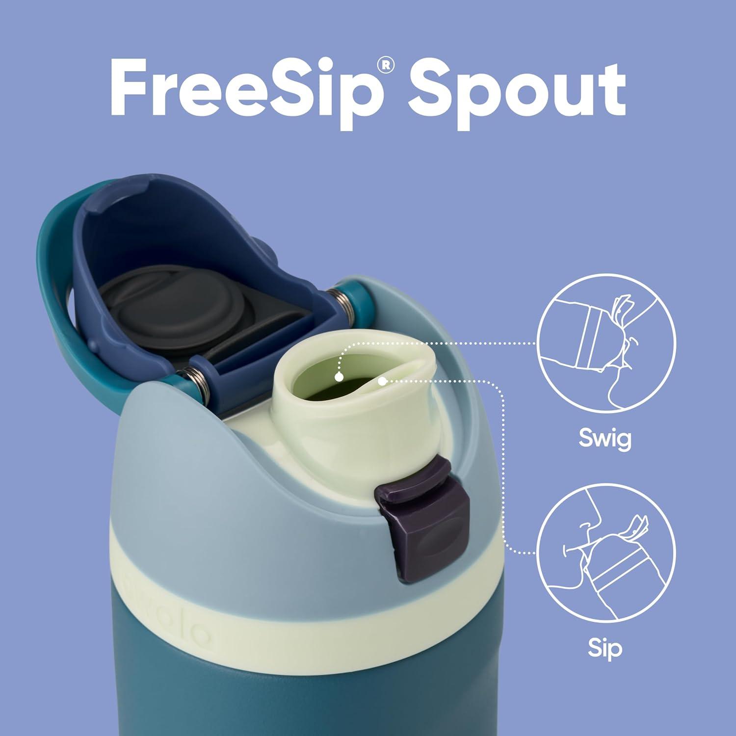 imageOwala Kids FreeSip Insulated Stainless Steel Water Bottle with Straw for Sports Travel and School BPAFree Sports Water Bottle 16 oz Mint ChocolateDenim