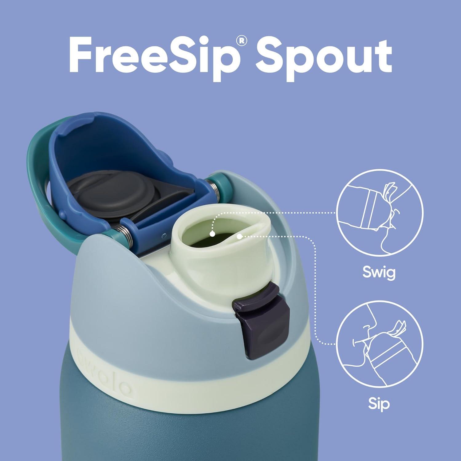imageOwala Kids FreeSip Insulated Stainless Steel Water Bottle with Straw for Sports Travel and School BPAFree Sports Water Bottle 16 oz Mint ChocolateDenim