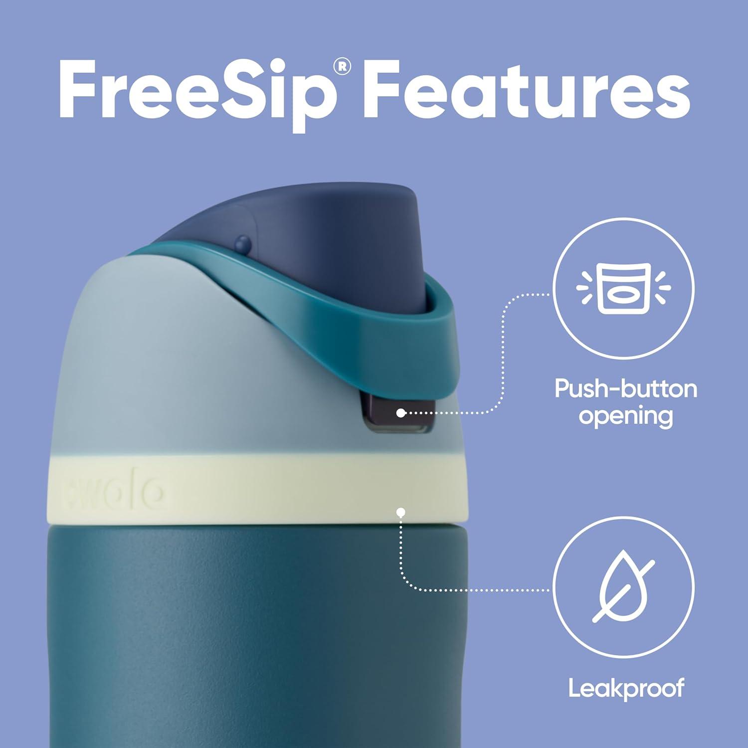 imageOwala Kids FreeSip Insulated Stainless Steel Water Bottle with Straw for Sports Travel and School BPAFree Sports Water Bottle 16 oz Mint ChocolateDenim
