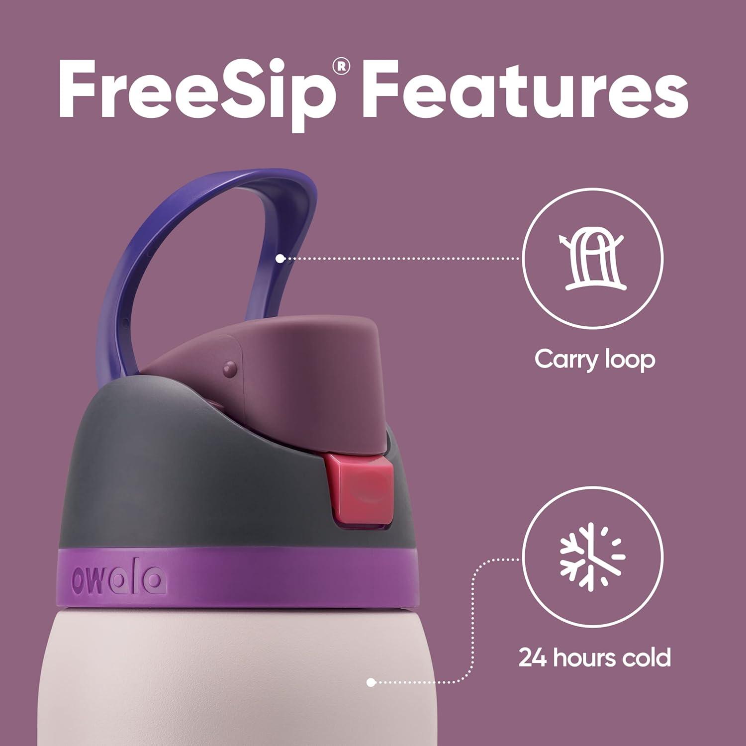 imageOwala Kids FreeSip Insulated Stainless Steel Water Bottle with Straw for Sports Travel and School BPAFree Sports Water Bottle 16 oz Mint ChocolateDreamy Field